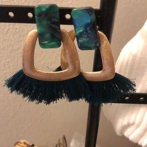Green and gold earrings